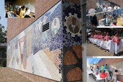 Student Work, 48Hour Mosaic. Repurposed ceramic materials, 48’ x 10’, 2013. Budget: small grants. Community engagement that involved more than 125 partners, including local artists, homeless participates, elementary middle and high school students and teachers from New Britain Consolidate School District, Boys and Girls Club of New Britain and none profit organizations. Worked 48 continuous hours engaging local written word, dance artist, local bands and restaurant trucks.
